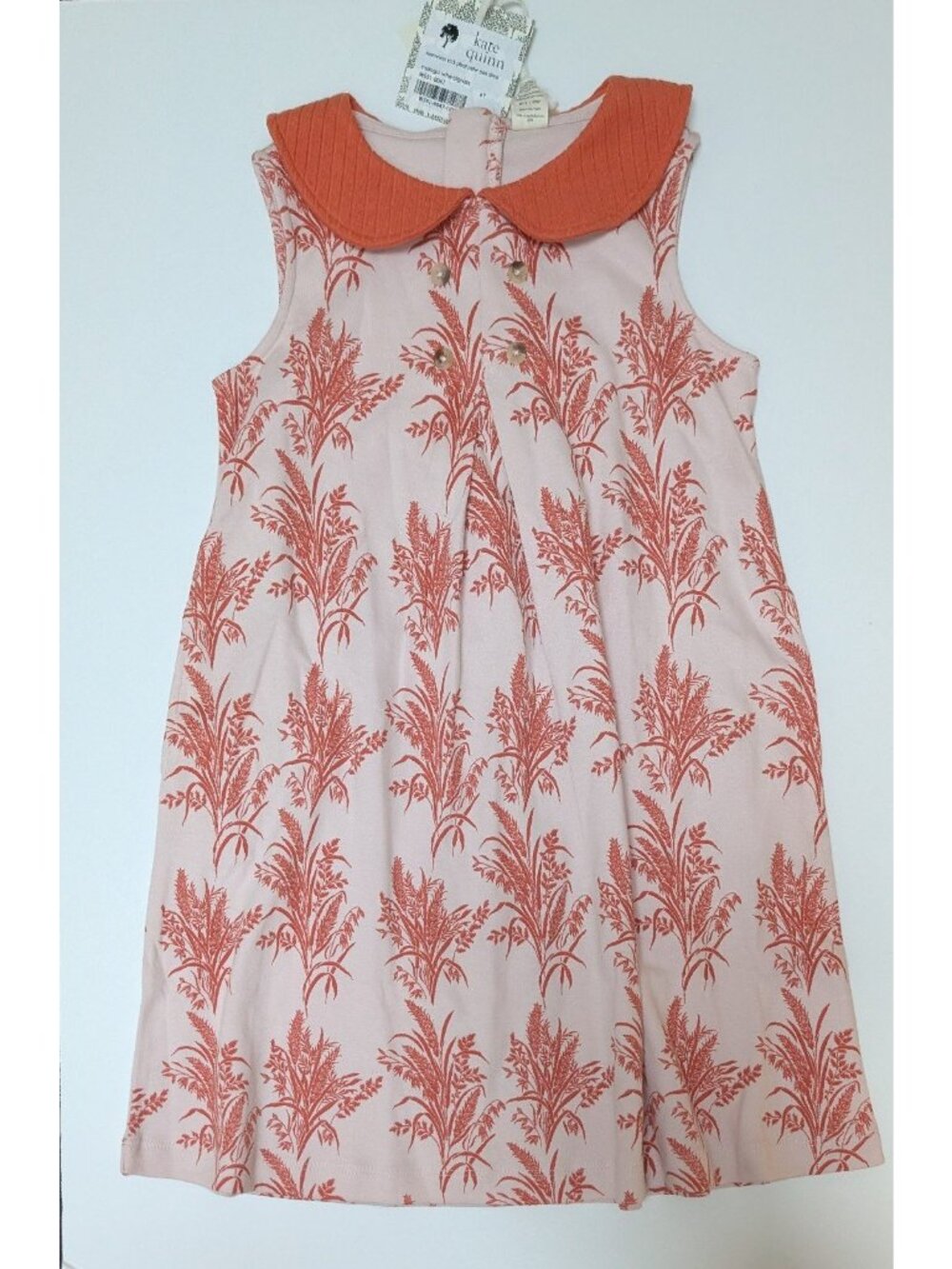 Kate Quinn Organic Cotton Mango Wheatgrass Kickpleat Dress 6Y Peter Pan